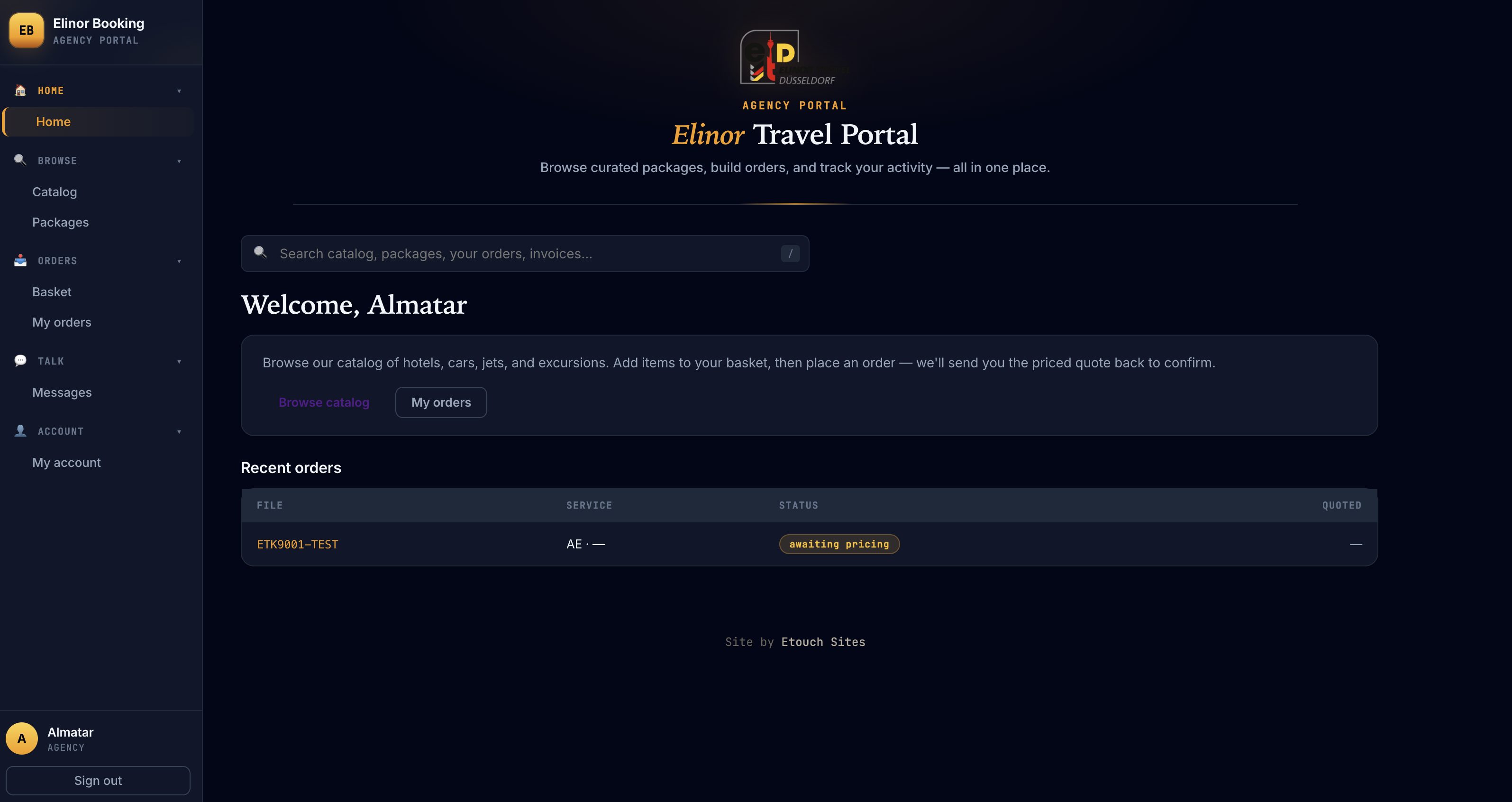 Elinor Booking agency portal