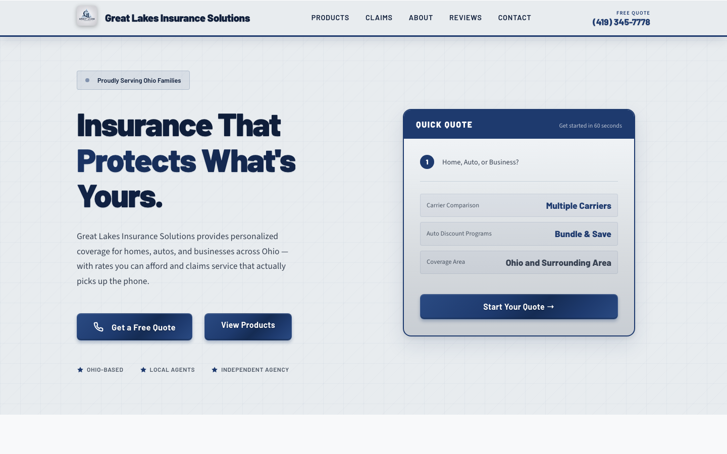 Great Lakes Insurance Solutions homepage hero